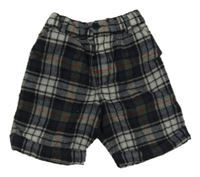 Tmavomodro-šedo-khaki kostkované vlněné podšité kraťasy