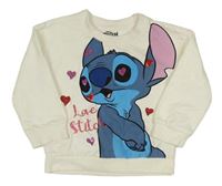 Smetanová mikina se Stitchem a srdíčky z flitrů Nutmeg