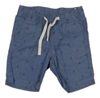 Modré melírované plátěné kraťasy s kotvami H&M