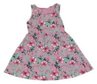 Růžové květované bavlněné šaty s listy