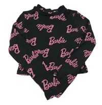 Černé žebrované crop triko s nápisy - Barbie H&M