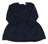 Tmavomodré třpytivé svetrové šaty s volánky H&M