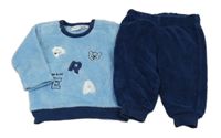 2set - Modrá chlupatá mikina s písmeny a medvědem + tmavomodré chlupaté tepláky Ergee