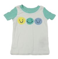 Bílo-tyrkysové tričko se smajlíky Primark