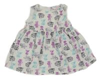 Bílé manšestrové šaty se zvířaty Topomini