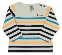 Bílo-tmavomodro-neonově oranžové pruhované mikinotriko s nápisem Orchestra