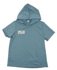 Modrošedé teplákové tričko s nášivkou a kapucí Shein