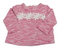 Tmavorůžová melírovaná třpytivá mikina s květinami Primark