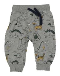 Šedé melírované tepláky s dinosaury a tygry Topomini