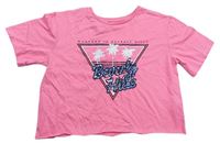Neonově růžové crop tričko s nápisem z flitrů George