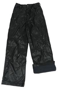 Černé široké koženkové high waist kalhoty H&M