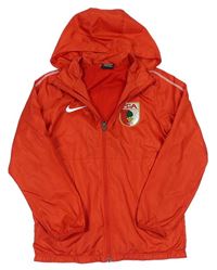 Červená šusťáková sportovní funkční bunda s nášivkou a logem a kapucí Nike