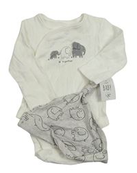 2 set - Bílé body se slony + šedá čepice se slony George