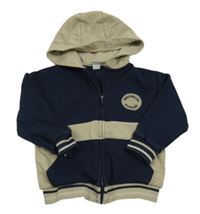 Tmavomodro-béžová propínací mikina s kapucí zn. Tu