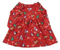Červené žebrované šaty s vánočními obrázky St. Bernard