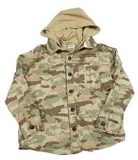 Béžovo-khaki army plátěná košilová bunda s teplákovou kapucí F&F