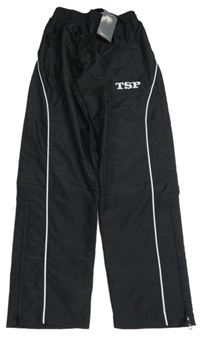 Nové - černé šusťákové kalhoty s výšivkou 