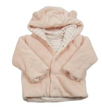 Světlerůžová sametová žebrovaná zateplená propínací mikina s kapucí M&S