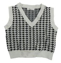 Šedo-černá vzorovaná pletená crop vesta shein