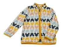 Bílo-žluto-šedo-modrá vzorovaná fleecová propínací mikina s Micekym Disney