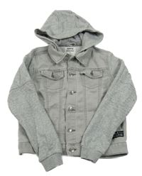 Šedá riflová bunda s teplákovými rukávy a kapucí Pepperts