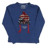 Tmavomodré triko s čepicí z flitrů 