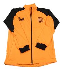 Neonově oranžovo-černá sportovní propínací mikina s výšivkou 