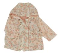 Smetanovo-růžová květovaná šusťáková jarní bunda s kapucí 