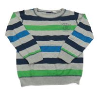 Šedo-tmavomodro-zelený pruhovaný lehký svetr Lupilu