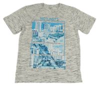 Šedé melírované tričko s modrým potiskem Yigga