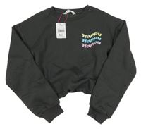 Nové - tmavošedá crop mikina s nápisy Matalan