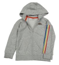 Šedá propínací mikina s barevným pruhem na rukávu a kapucí Tu