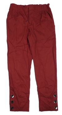 Vínové crop plátěné kalhoty s knoflíky Zara