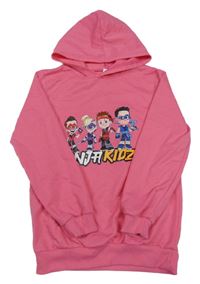 Růžová lehká mikina s potiskem a kapucí 