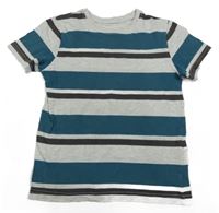 Světlešedo-antracitovo-petrolejové pruhované tričko Primark