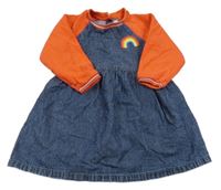 Tmavomodro-červené riflové šaty s teplákovými rukávy s duhou Next