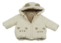 Smetanová šusťáková zimní bunda s medvídky a kapucí Matalan