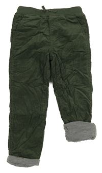 Khaki podšité manšestrové kalhoty Manor