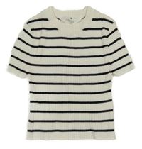 Bílo-černé pruhované žebrované úpletové tričko H&M