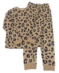Béžovo-černo-růžové fleecové pyžamo s leopardím vzorem M&S