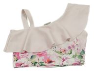 Světlerůžový květovaný crop top s volánkem Matalan