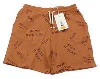 Nové - Rezavé teplákové kraťasy s nápisy Dunnes