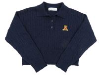 Tmavomodrý vzorovaný crop svetr s medvědem Bershka