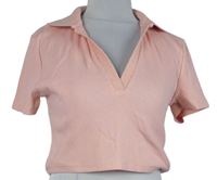 Dámské růžové žebrované crop tričko s límečkem Zara 