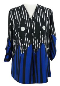 Dámská černo-modro-bílá puntíkovaná halenka 