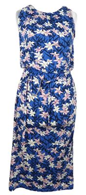 Dámské tmavomodré květované šaty s provázkem v pase Oasis 