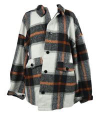 Dámská černo-oranžovo-bílá kostkovaná flanelová košilová bunda Shein 