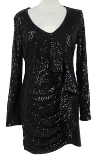 Dámské černé flitrové šaty s volánem Shein 