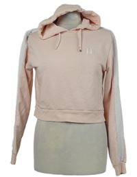 Dámská světlerůžová crop mikina s pruhy a kapucí 