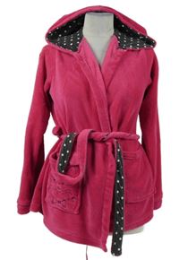 Dámský tmavorůžový plyšový župan s kočičkou a páskem 